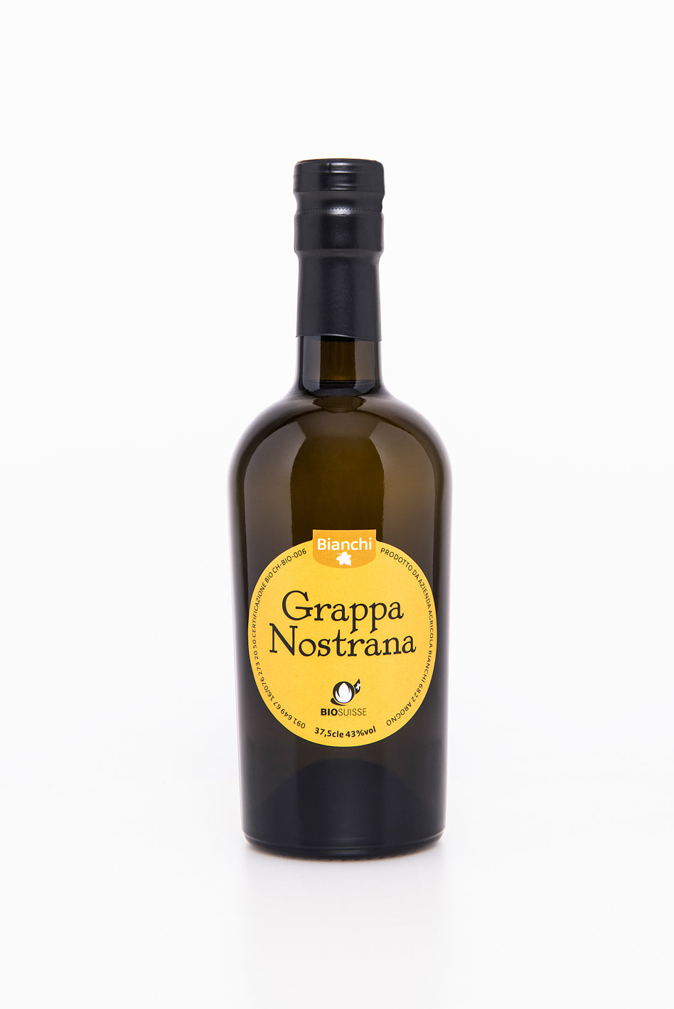 Grappa nostrana biologica ticinese con vinacce di uva bianca